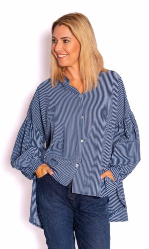 Berkley- Navy-Stripe Shirt with Balloon Sleeve