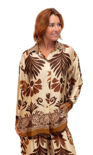 Nevis Shirt- Beige- Stylised jungle leaf print shirt