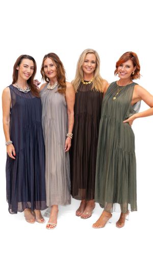 Roche - Bordeaux Silk Long Dress with Gentle Gathers