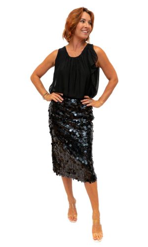 Spangle- Black- Stretch Sequinned Skirt