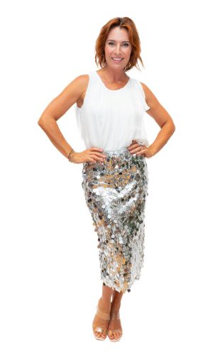 Spangle- Silver- Stretch Sequinned Skirt