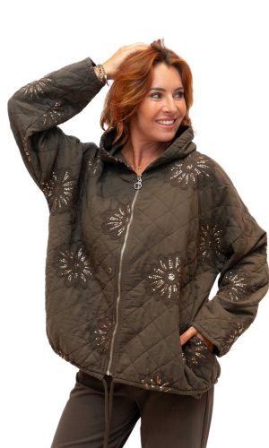 Starflower jacket- Chocolate- Padded hooded jacketwith sequin flower