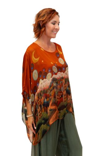 Starry Night Terracotta Silk Tunic