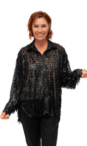 Tacet- Black- Tulle shirt with black sequin tassels