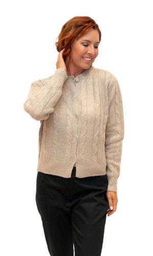 Tobi- Beige- Cable knit cardican cashmere mix