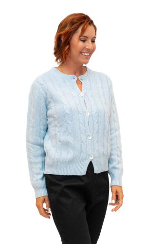 Tobi- Lt Blu- Cable knit cardican cashmere mix