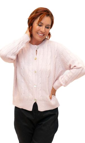 Tobi- Lt Pink- Cable knit cardican cashmere mix