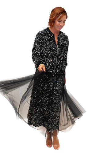 Trinny Skirt -Black- Sequin skirt with tulle overlay
