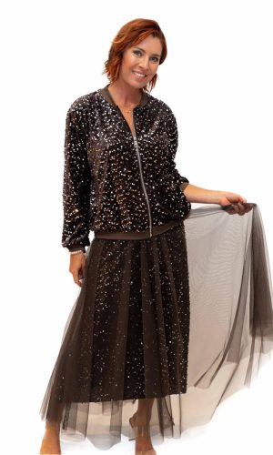 Trinny Skirt -Chocolate- Sequin skirt with tulle overlay