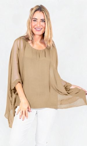 Allegra-Camel-Classic silk batwing top