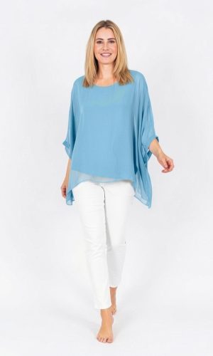 Allegra-Denim-Classic silk batwing top