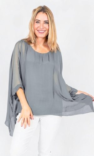 Allegra-Mid Grey-Classic silk batwing top