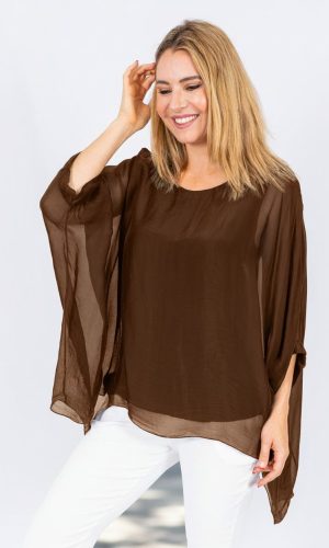 Allegra-Chocolate-Classic silk batwing top