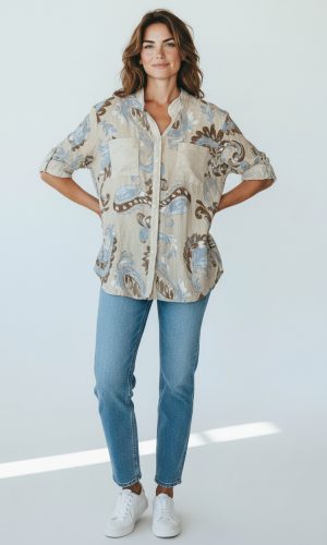 Alwyn- Beige- Linen shirt with sequin picket and back panel