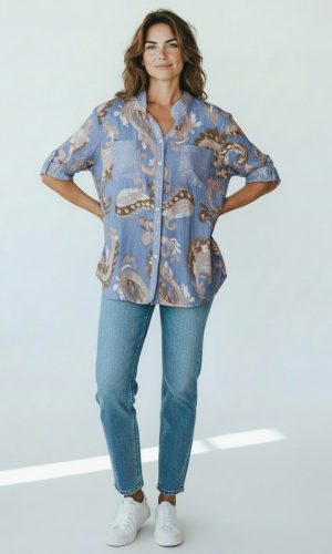 Alwyn- Periwinkle- Linen shirt with sequin pocket and back panel