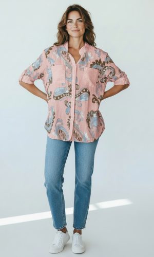 Alwyn- Pink- Linen shirt with sequin picket and back panel