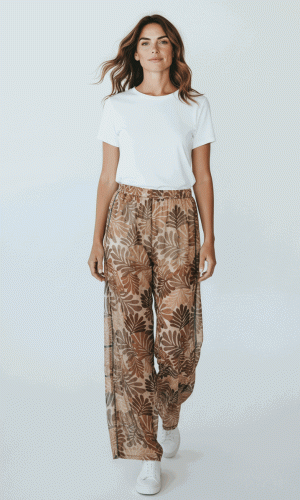 Attwood Pant- Beige- Monsteria style print silk pant