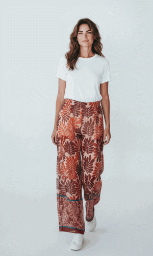 Attwood Pant- Bordeaux- Monsteria style print silk pant