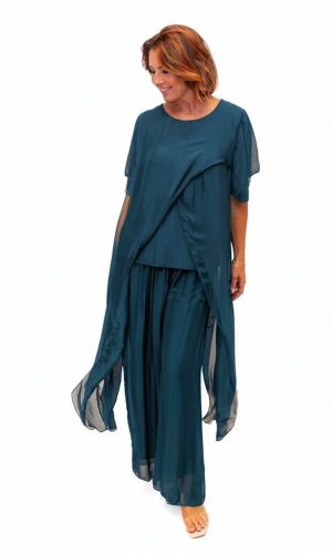 Avida- Navy- Sleeved side drape silk top