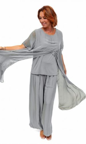 Avida-Taupe- Sleeved side drape silk top