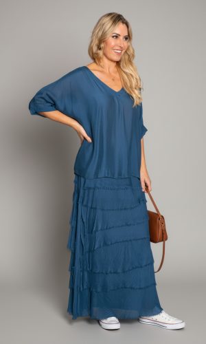 Jemima- Teal- V Neck longer Silk top