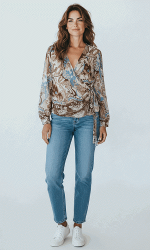Keegan- White- Silk Printed wrap top with Camisole