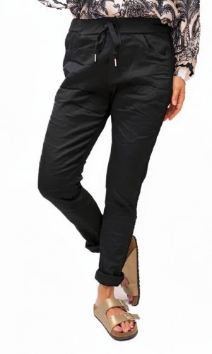 Morgan-Black- Super crush silky stretch pant with braid