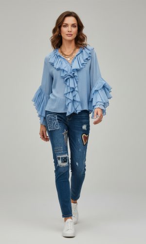 Moselle-Baby Blue-Frill Neckline, Frill Bell Sleeve
