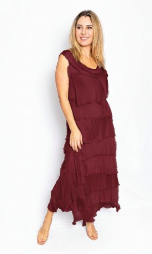 Natalia - Bordeaux Silk Layer dress