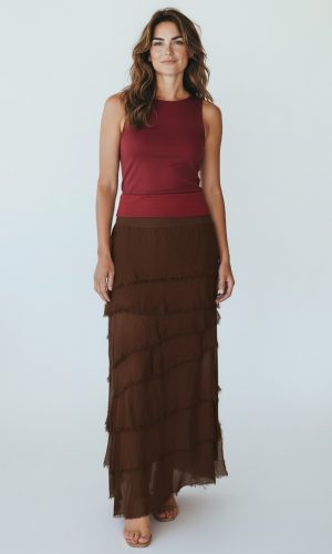 Nora - Chocolate Cut Silk Skirt with Soft Waist
