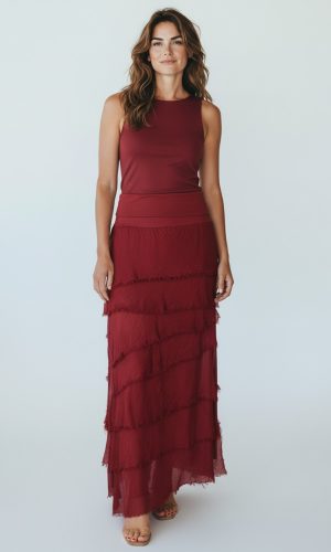 Nora - Bordeaux Cut Silk Skirt with Soft Waist