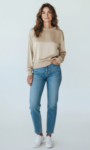 Paladium- Beige- Silk Mix long Sleeve with Ribbed Band