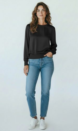 Paladium- Black- Silk Mix long Sleeve with Ribbed Band