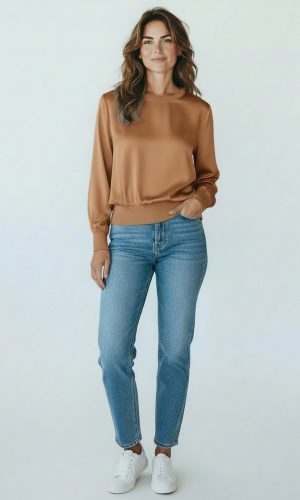 Paladium- Camel - Silk Mix long Sleeve with Ribbed Band