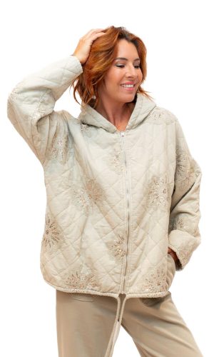 Starflower jacket- Beige- Padded hooded jacketwith sequin flower