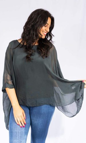 Allegra-Charcoal- Classic silk batwing top