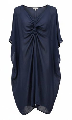 Ciella- Navy- Long Silk tunic with front twist and cami