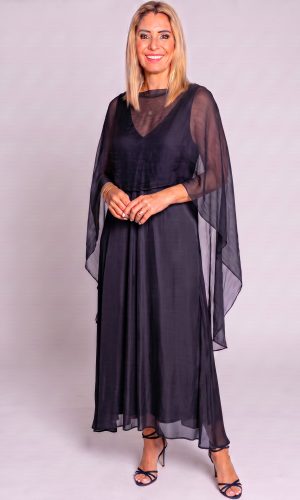 Bisette -Black- V neck Silk bias dress