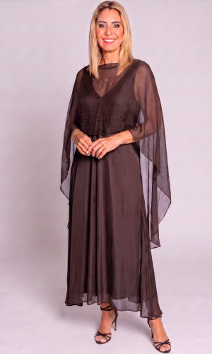 Bisette -Choc- V neck Silk bias dress
