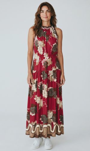 Graduate- Bordeaux Floral- Elegant layered satin dress