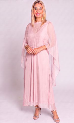 Bisette -Baby Pink- V neck Silk bias dress