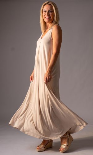 Bisette -Beige- V neck Silk bias dress