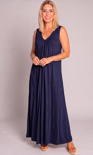 Bisette -Navy- V neck Silk bias dress