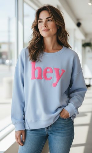 Hey- LtBlue- 95% cotton Sweatshirt with Hey logo