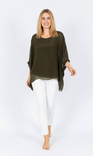 Allegra-Chocolate- Classic silk batwing top