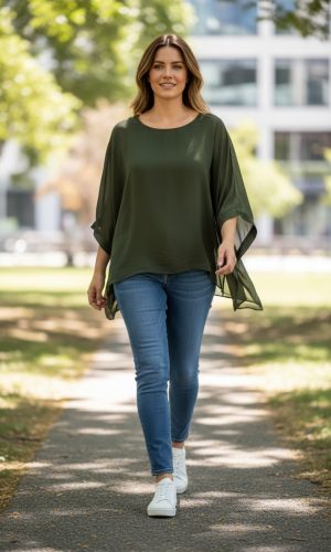 Allegra-Olive- Classic silk batwing top