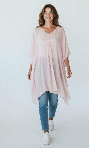Ciella- Baby Pink- Long Silk tunic with front twist and cami