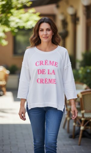 Creme- White- 95% cotton Sweatshirt with Creme Logo