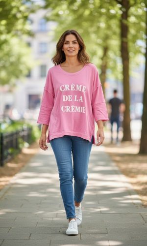 Creme- Pink- 95% cotton Sweatshirt with Creme Logo