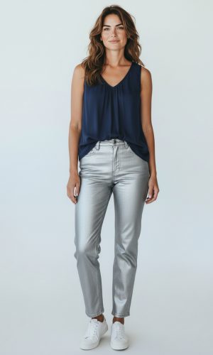 Eliotte-Navy- Simple round neck silk tunic
